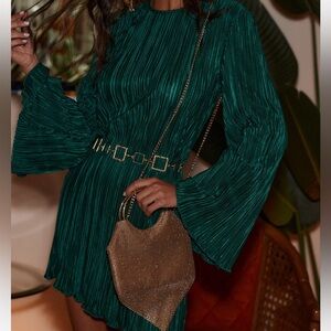 Tate Emerald Plisse Mini Dress | 12th Tribe